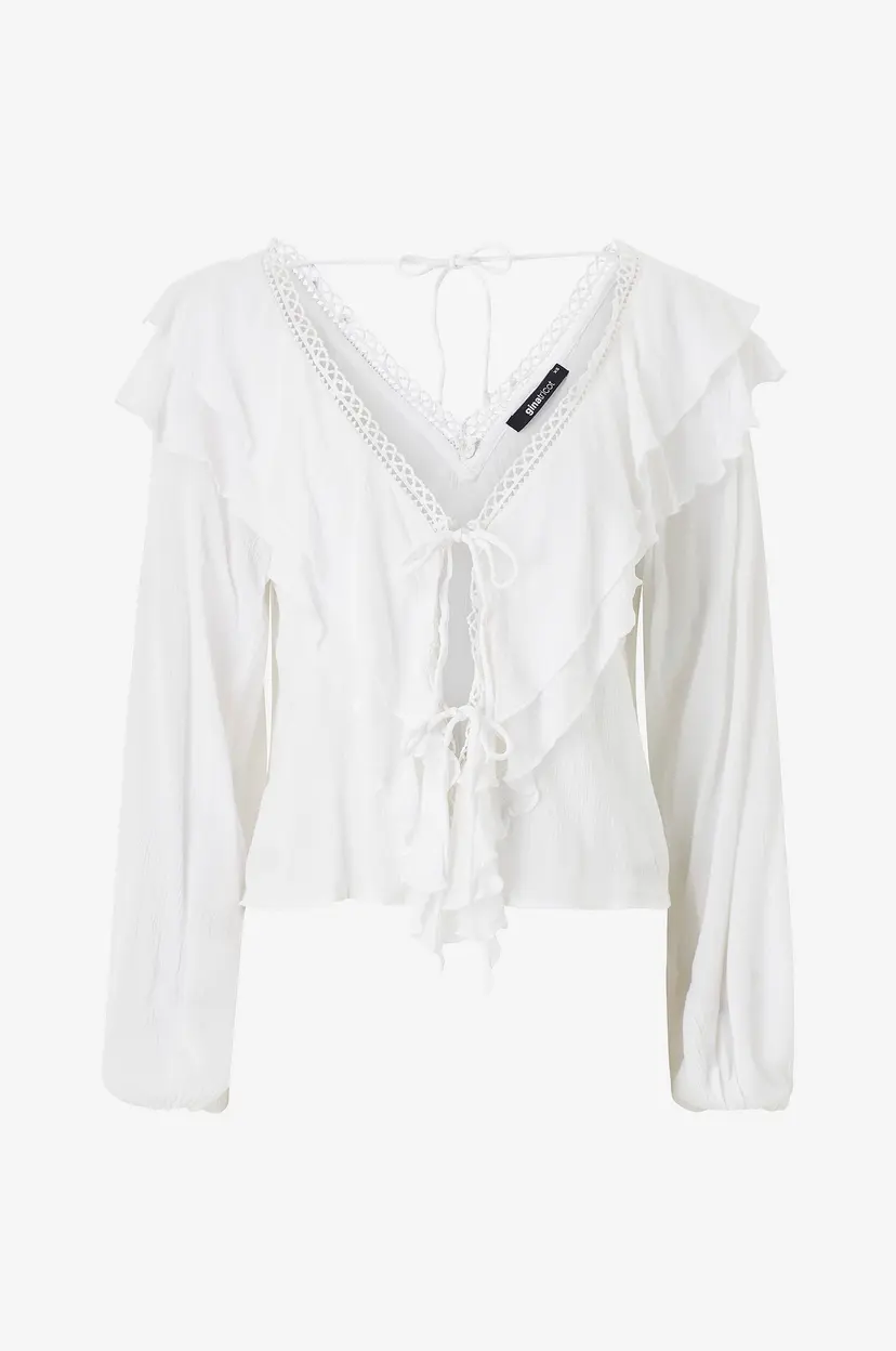 Gina Tricot Bluse Frill Tie Blouse - Hvit