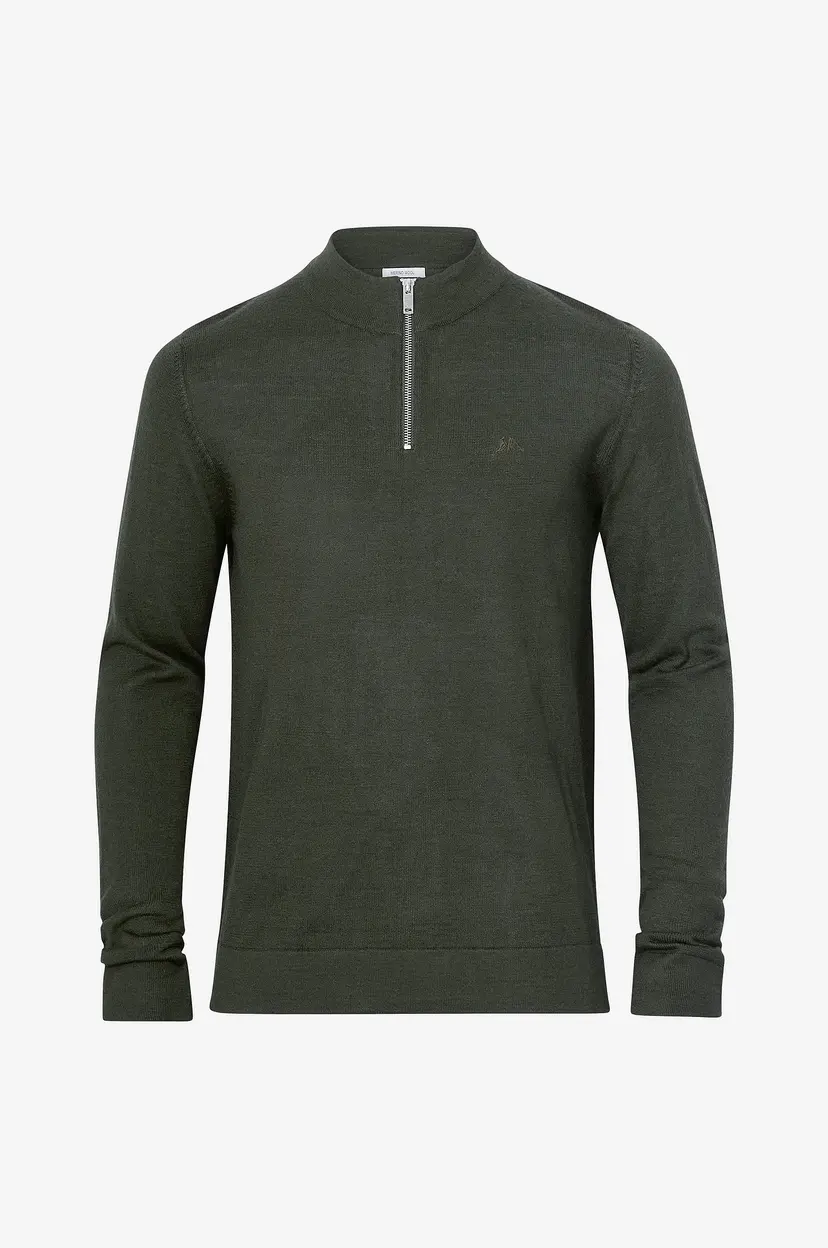 Lindbergh Genser Half Zip Merino Mock Neck - Grønn