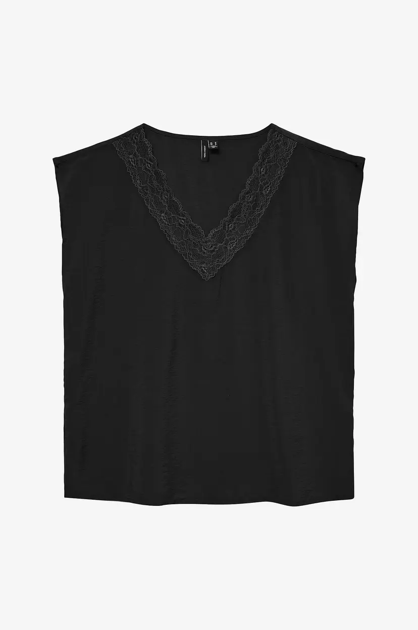 Vero Moda Topp vmSafa SL V-neck Lace Wvn GA NO - Svart