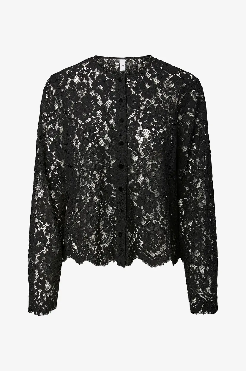 Y.A.S Blondebluse Yasnorma Ls Short Lace Shirt S. - Svart