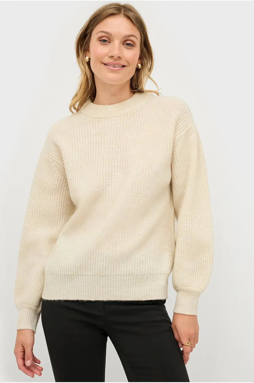 Ellos Collection Ribbestrikket genser med rund hals - Hvit