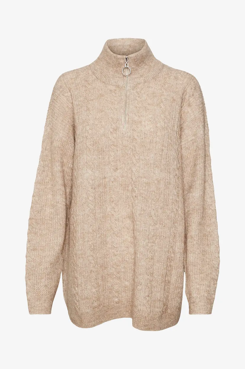 Vero Moda Pullover vmMili LS Highnk Long Zip Pullover - Beige