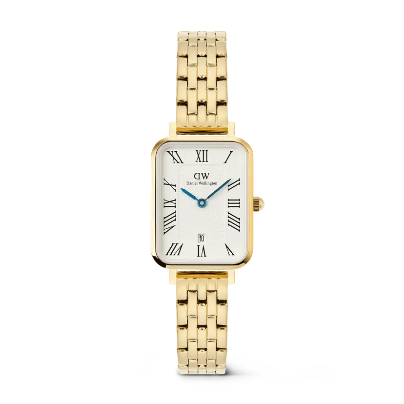Daniel Wellington Gold 20x26mm Watch Quadro Roman Numerals Date 5-link | DW