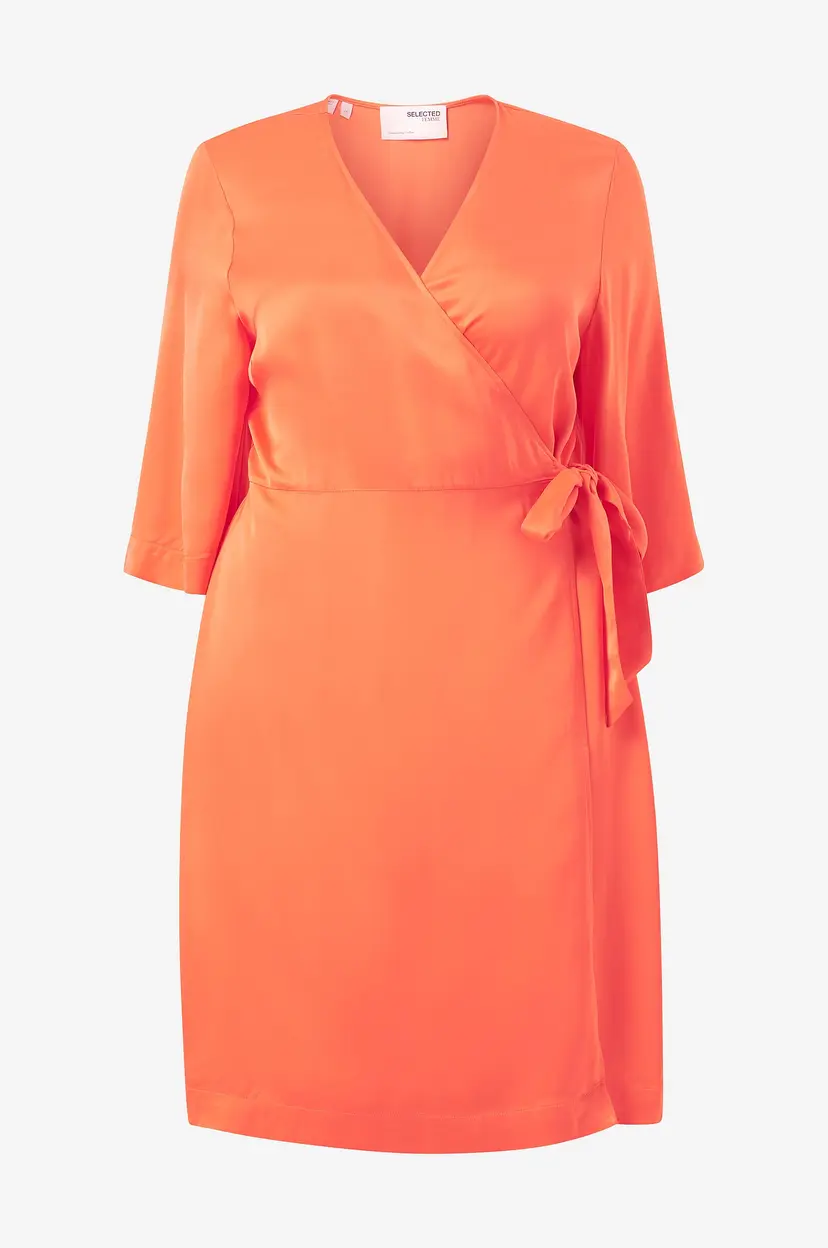 Selected FEMME CURVE Omslagskjole slfFranziska 3/4 Short Satin Wrap - Orange