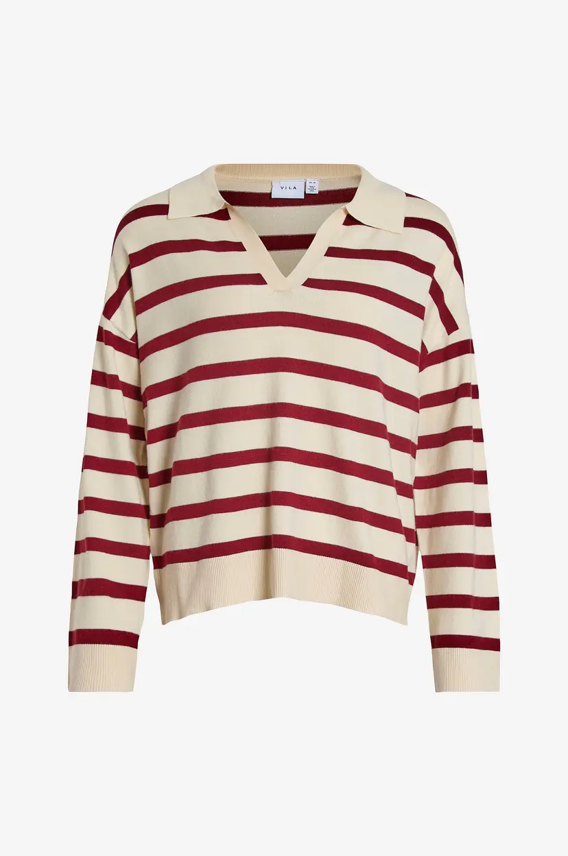 Vila Topp viAmanda L/S Striped Polo Top - Rød