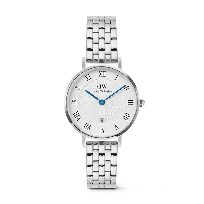 Daniel Wellington Silver 28mm Watch Petite Roman Numerals Date 5-link | DW