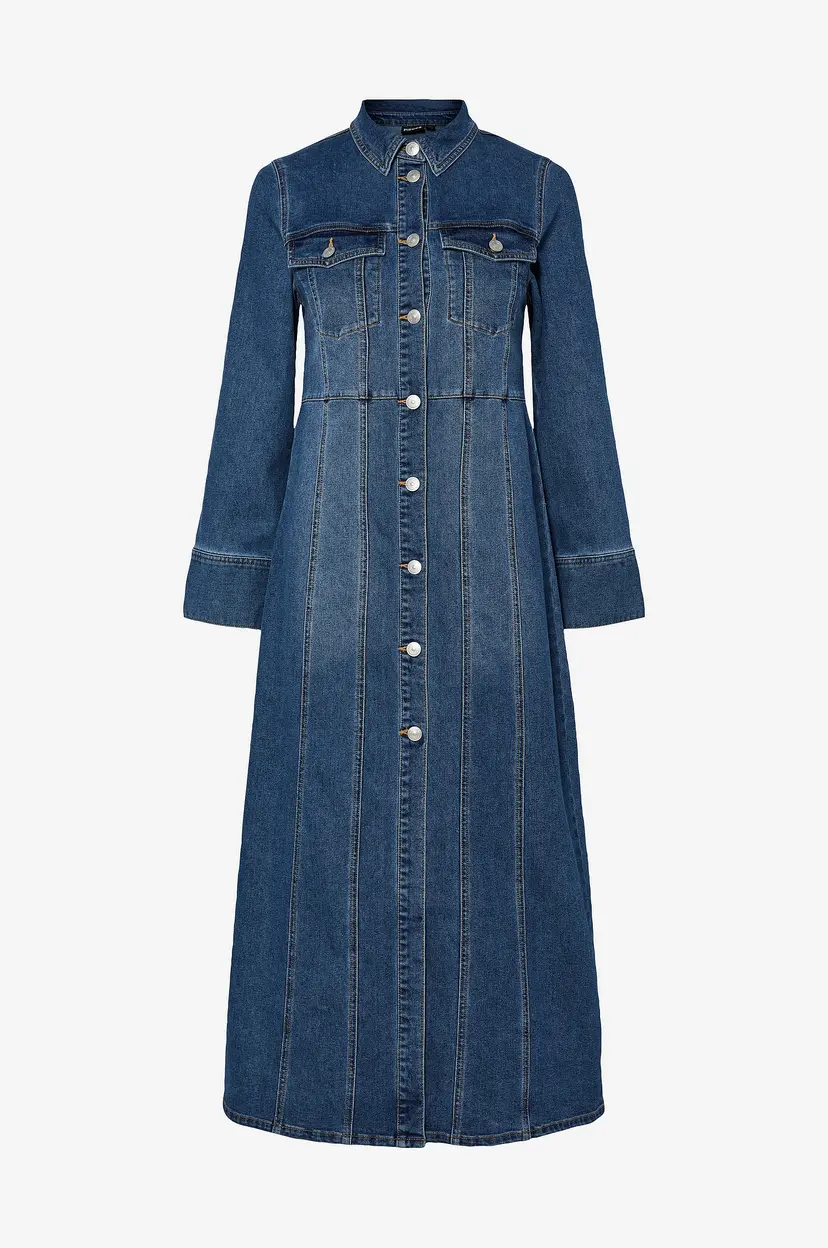 Pieces Denimkjole pcFemma LS Long Denim Dress D2D - Blå
