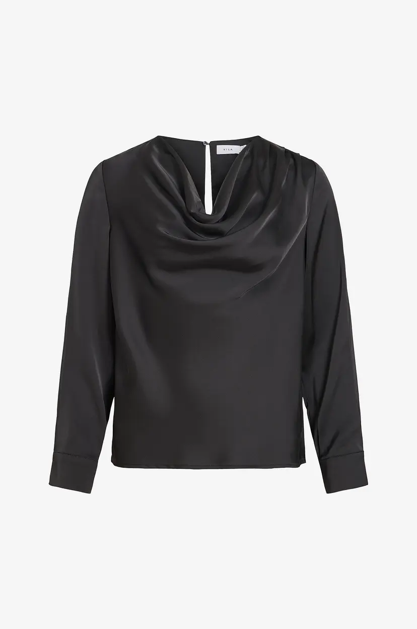 Vila Bluse Vifreja Waterfall L/S Top/Dc - Svart