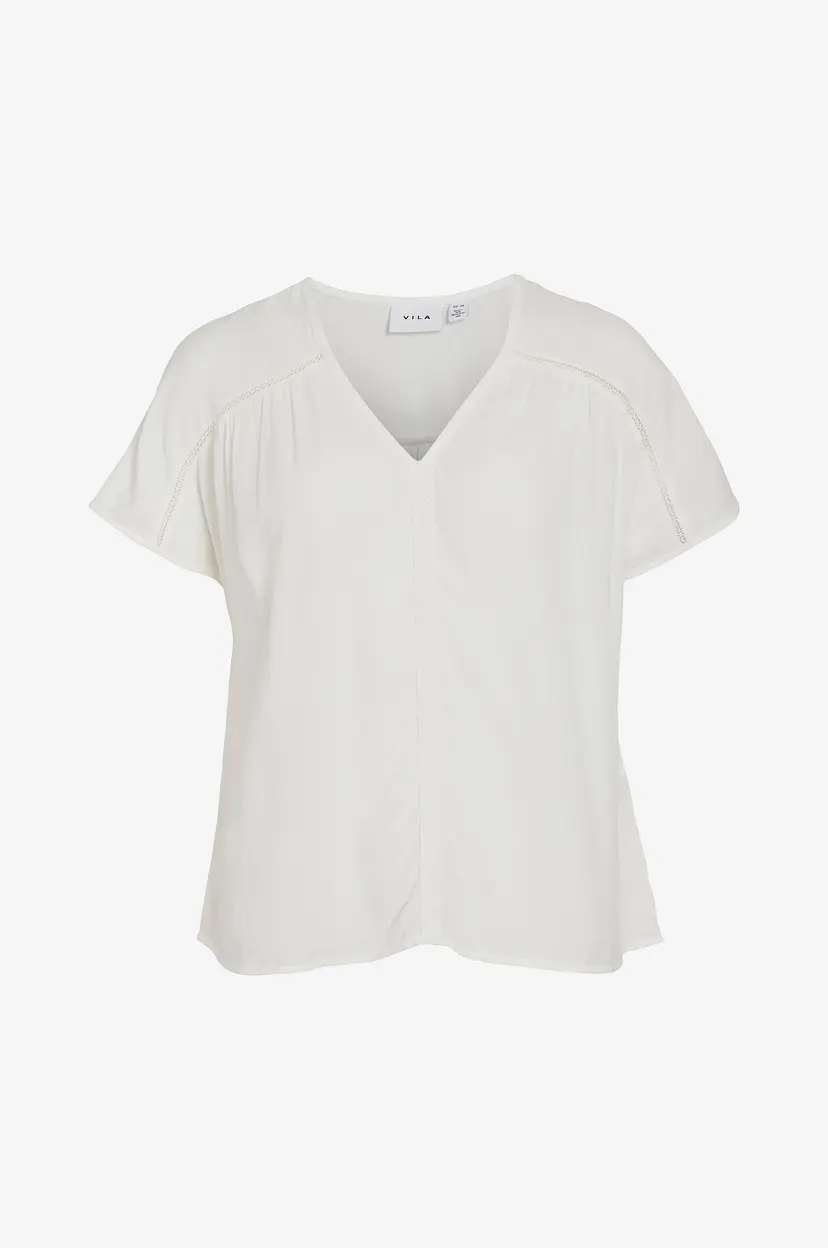 Vila Bluse viEros V-neck S/S Top - Hvit