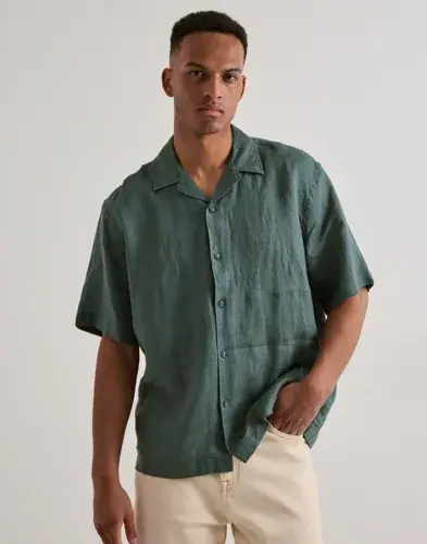 Selected Men Selected Men Slhrelaxkylian Mix Ss Shirt Resort Linskjorter Grønn