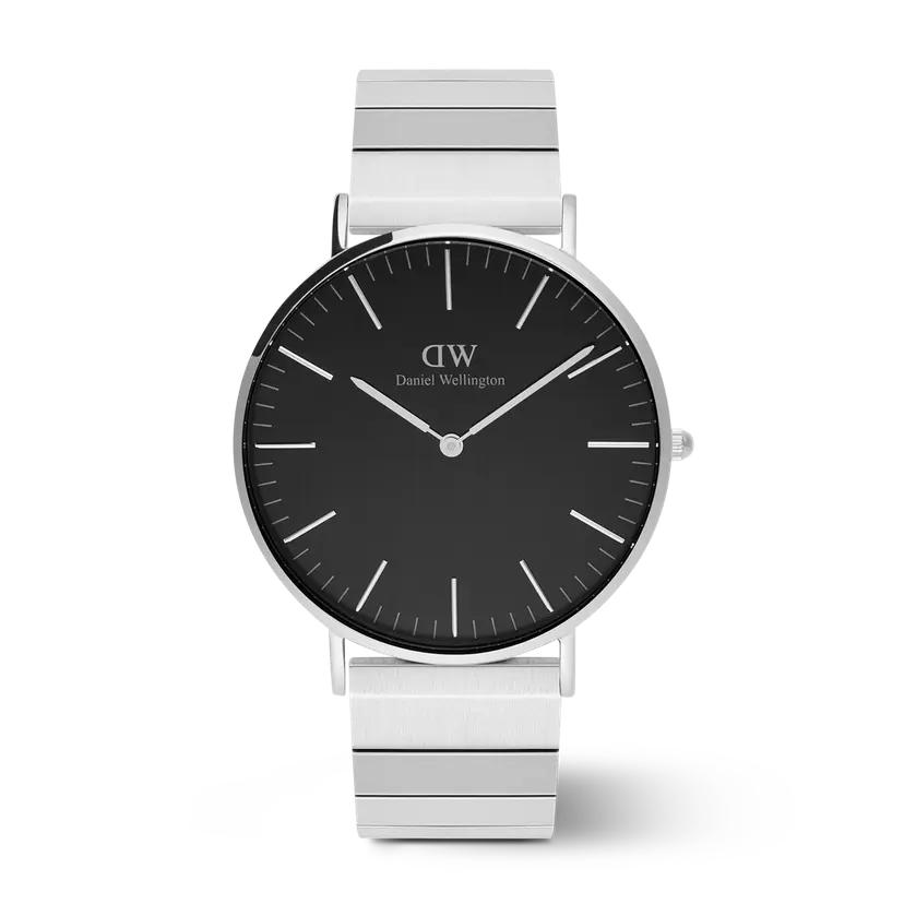 Daniel Wellington Silver 40mm Watch Classic Piano Link Onyx | DW