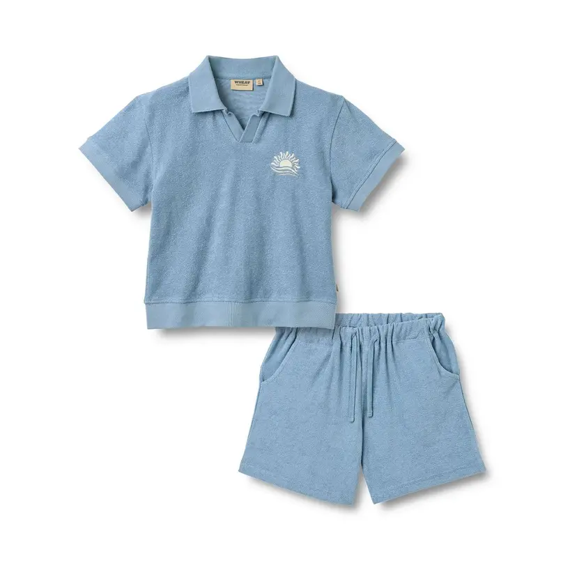 Wheat Wheat Polo & Shorts Sett Marlo  Faded Denim (140 / 10 år)