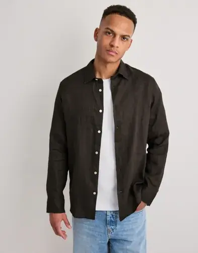 Selected Men Selected Men Slhregkylian-Linen Shirt Ls Classic Linskjorter Brun