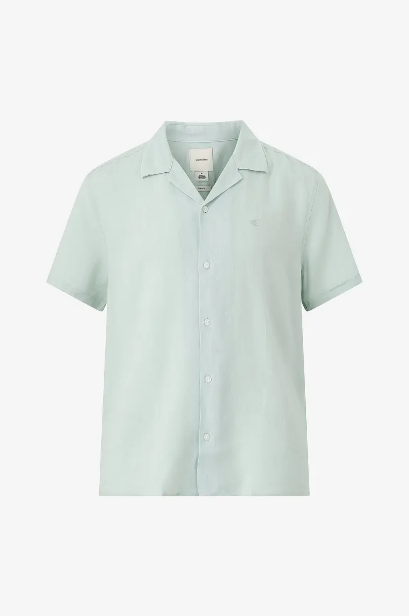 Calvin Klein Linskjorte SS Camp Collar Solid Linen Class - Grønn