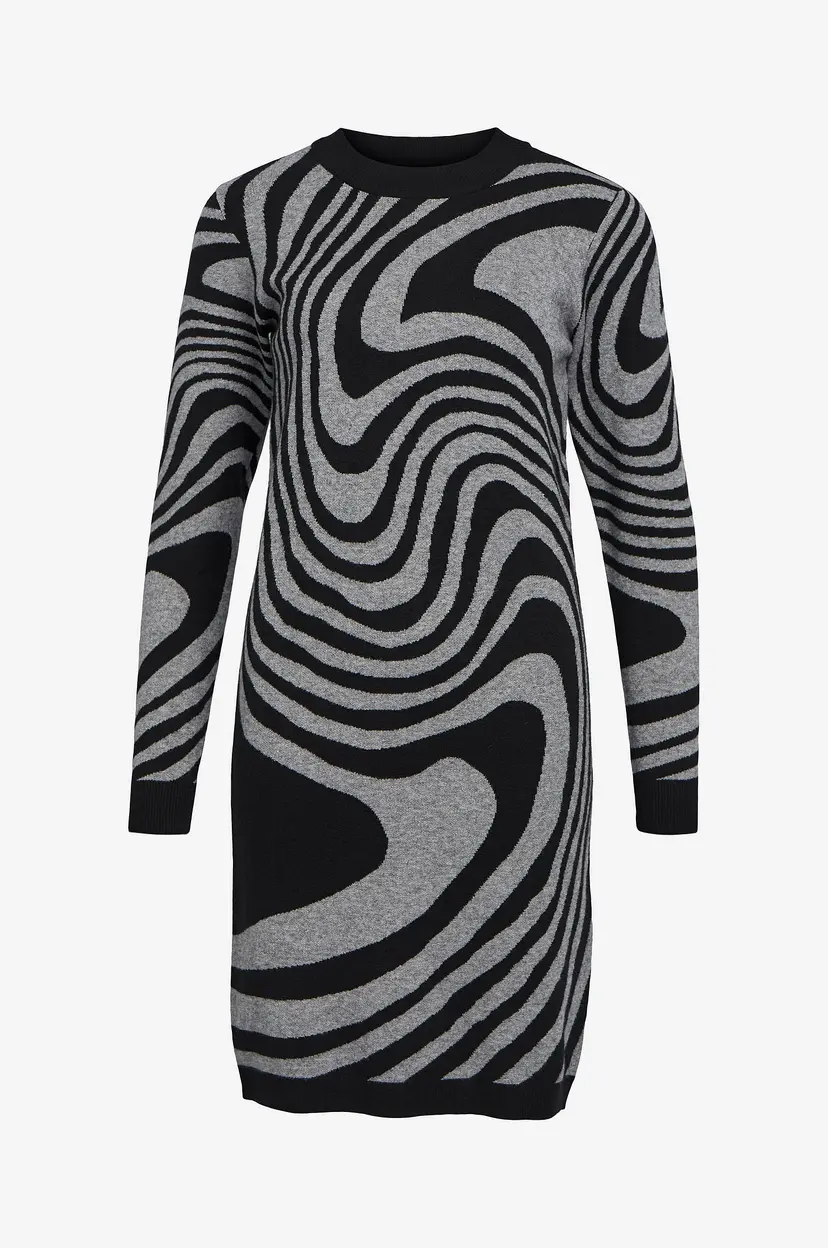 Object Collectors Item Kjole objRay L/S Knit Drss Aop - Svart