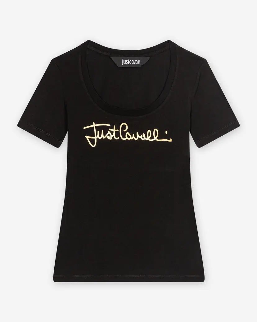 Just Cavalli Just Cavalli Logo Sign Gold Black T-shirt