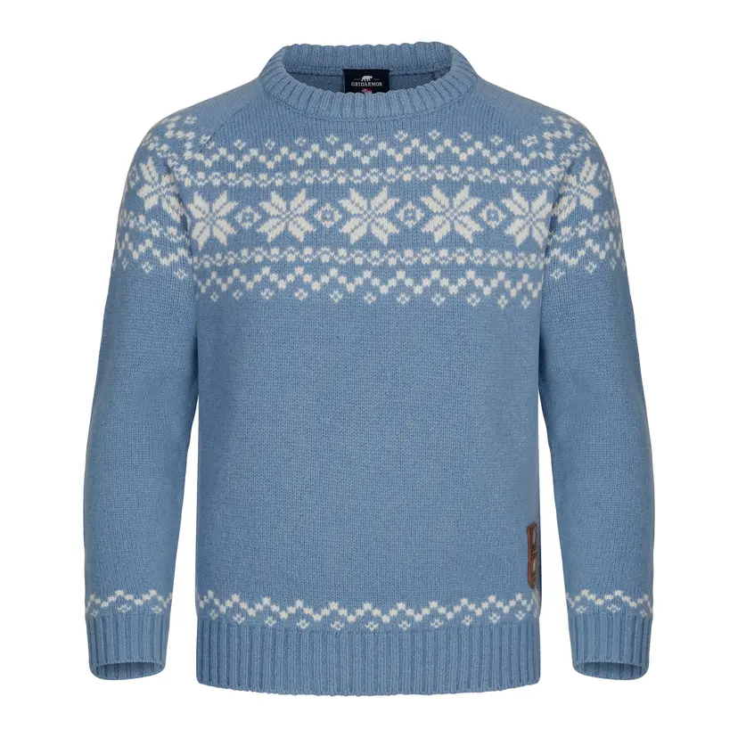 Gridarmor Gridarmor Kids' Snøkrystall Round Neck Ullgenser Light Blue/White