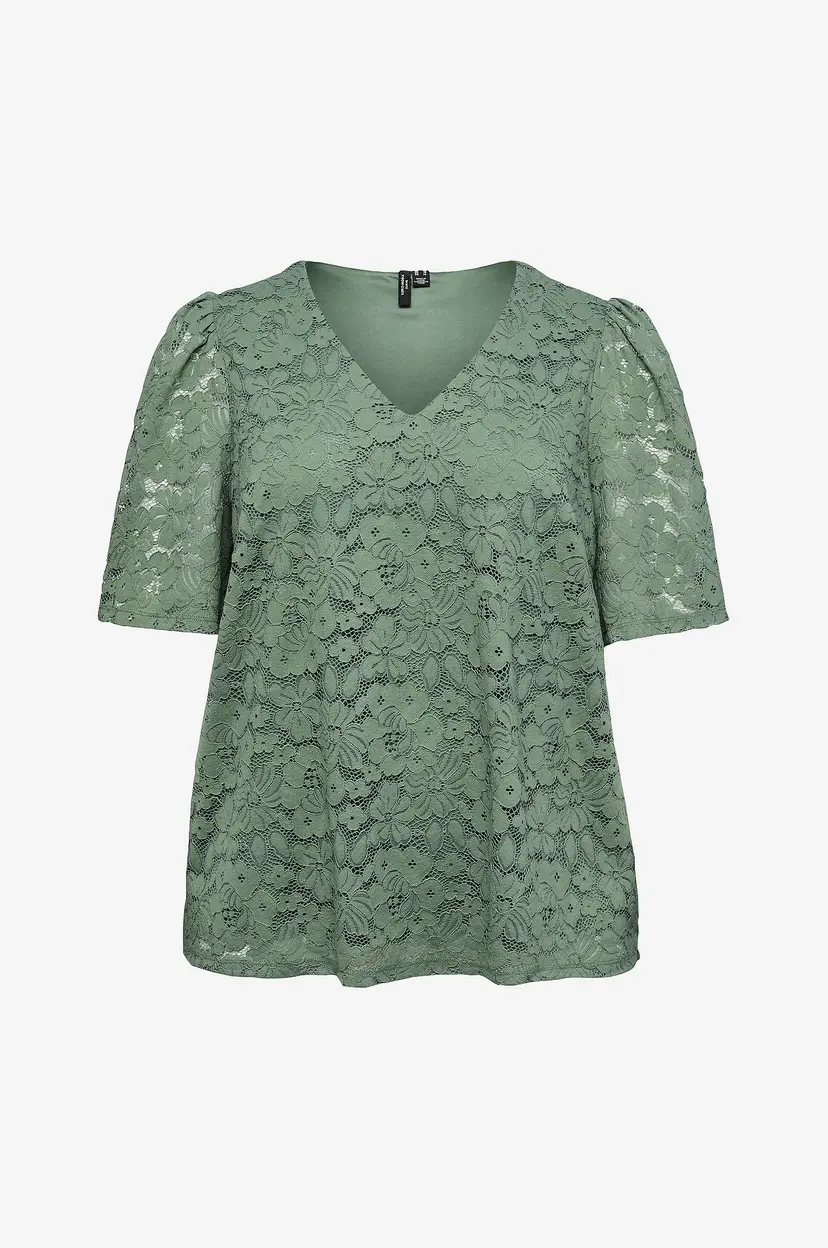 Vero Moda Curve Topp vmcHoney Lace S/S Wvn GA Cur - Grønn