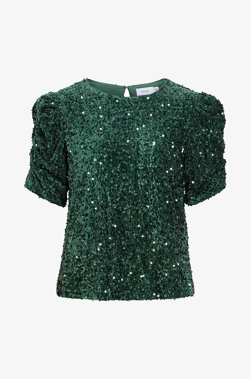 Vila Paljettopp viBelieve O-neck Puff Sequins - Grønn