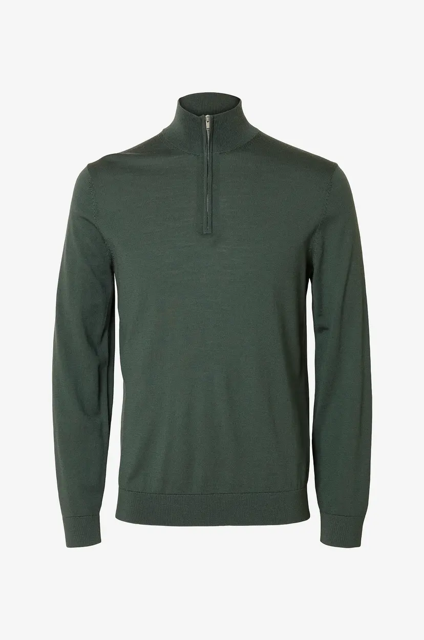 Selected Men Genser slhTray LS Knit Merino Half Zip - Grønn