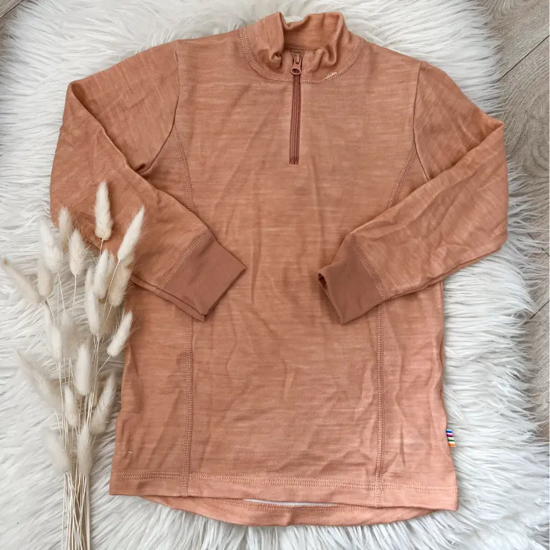 Joha Trøye m. zip i ull/bambus "Snow" Peach