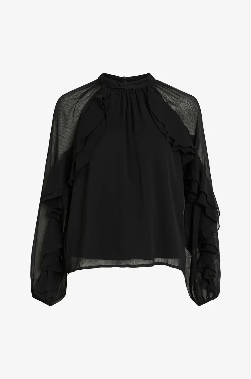 Vila Bluse viBinna High Neck Frill - Svart