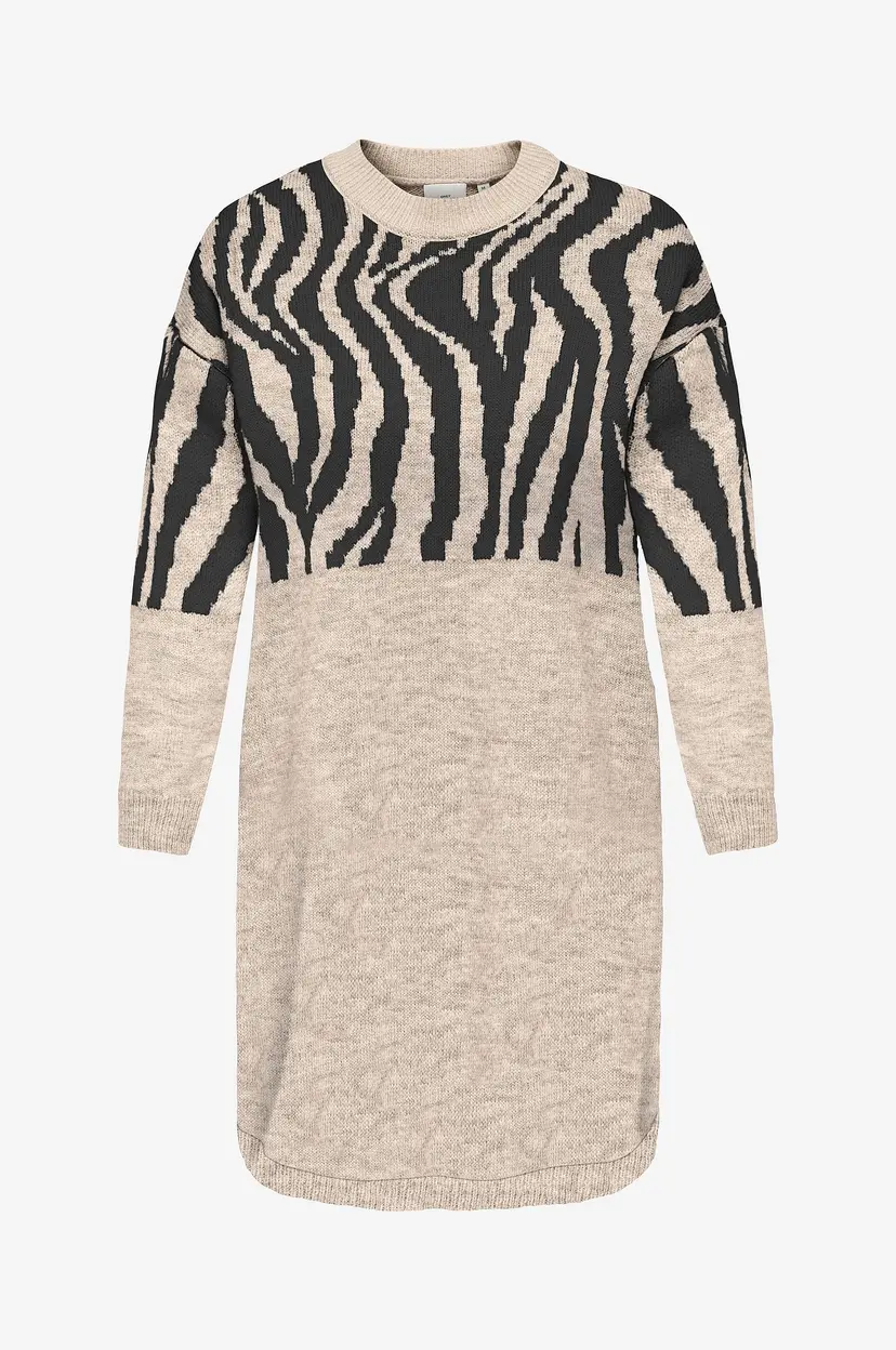 Only Carmakoma Kjole carJade Zebra L/S O-neck Abk Dress - Beige
