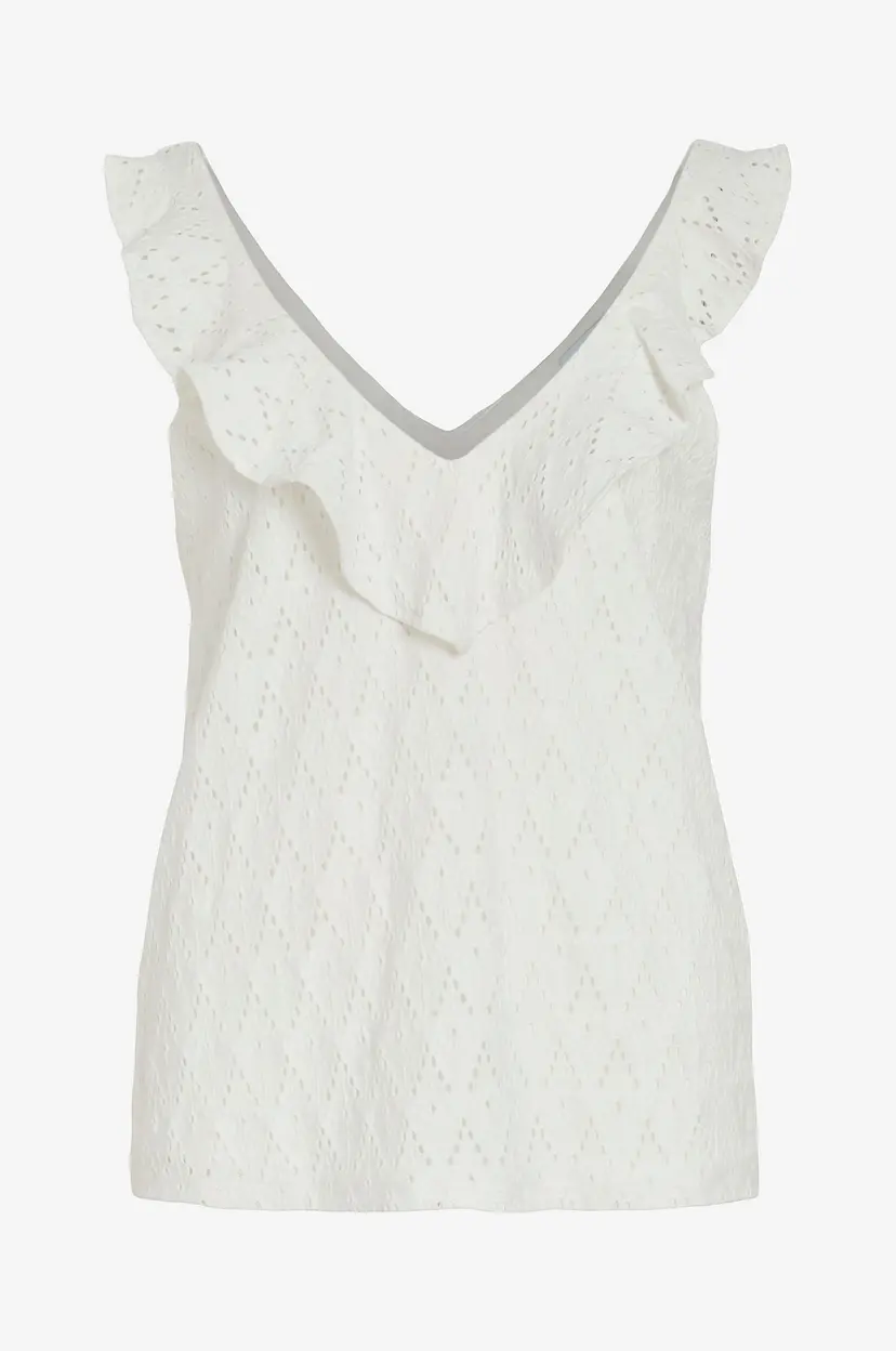 Vila Topp viAmalina V-neck S/L Flounce - Hvit