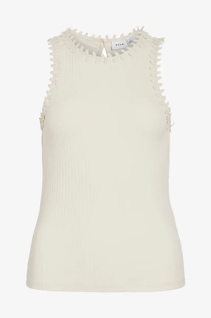 Vila Topp viBabia Leaf O-neck S/L Top - Hvit