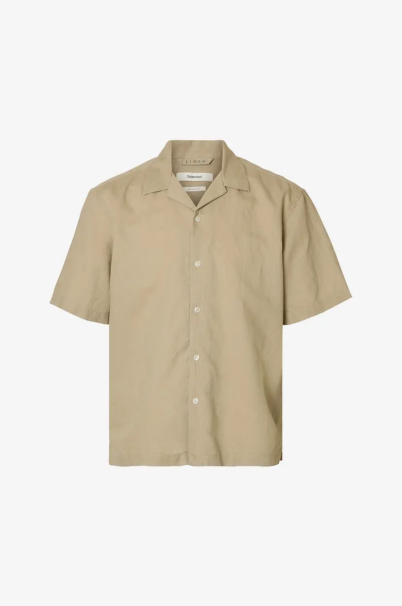 Selected Men Linskjorte Slhrlxclay Linenblend SS Shirt Res - Beige