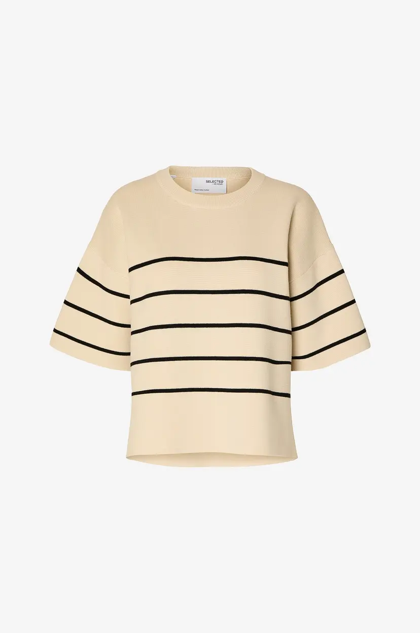 Selected Women Genser slfLiva 2/4 Knit O-neck - Beige