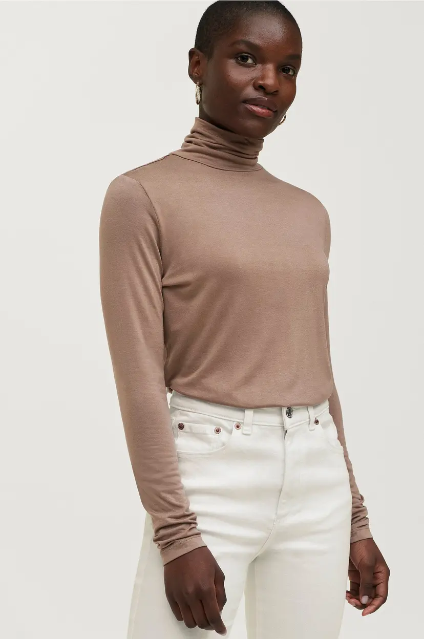 Ellos Collection Strikket topp i viskose med turtleneck - Brun
