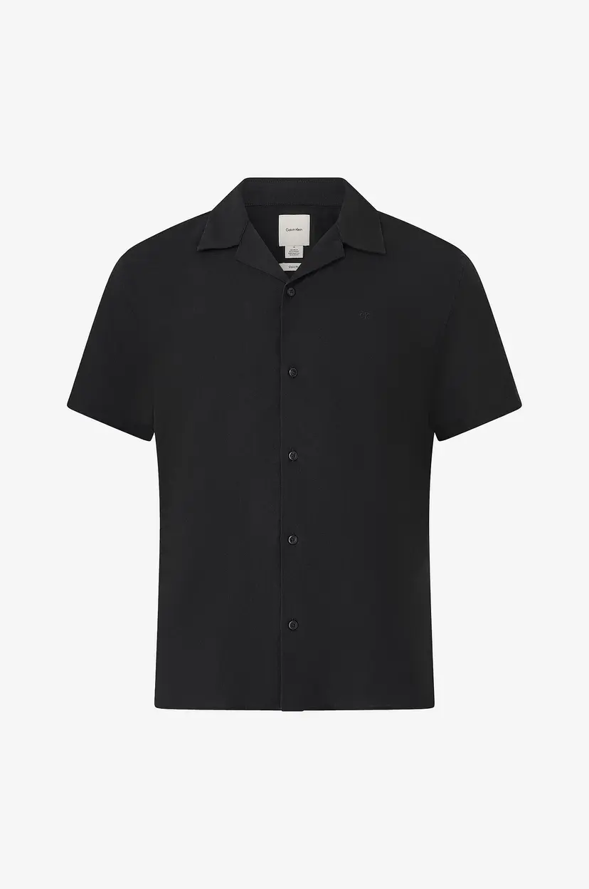 Calvin Klein Linskjorte SS Camp Collar Solid Linen Class - Svart