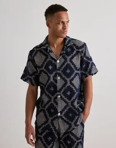 Oas OAS Cuba Crochet Shirt Mønstrete skjorter Blå
