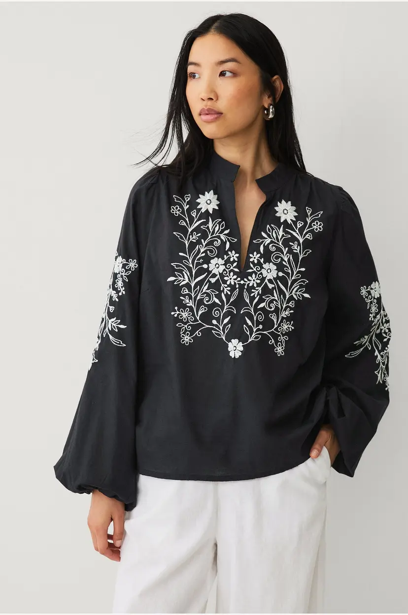 Ellos Collection Bluse med ballongermer - Svart