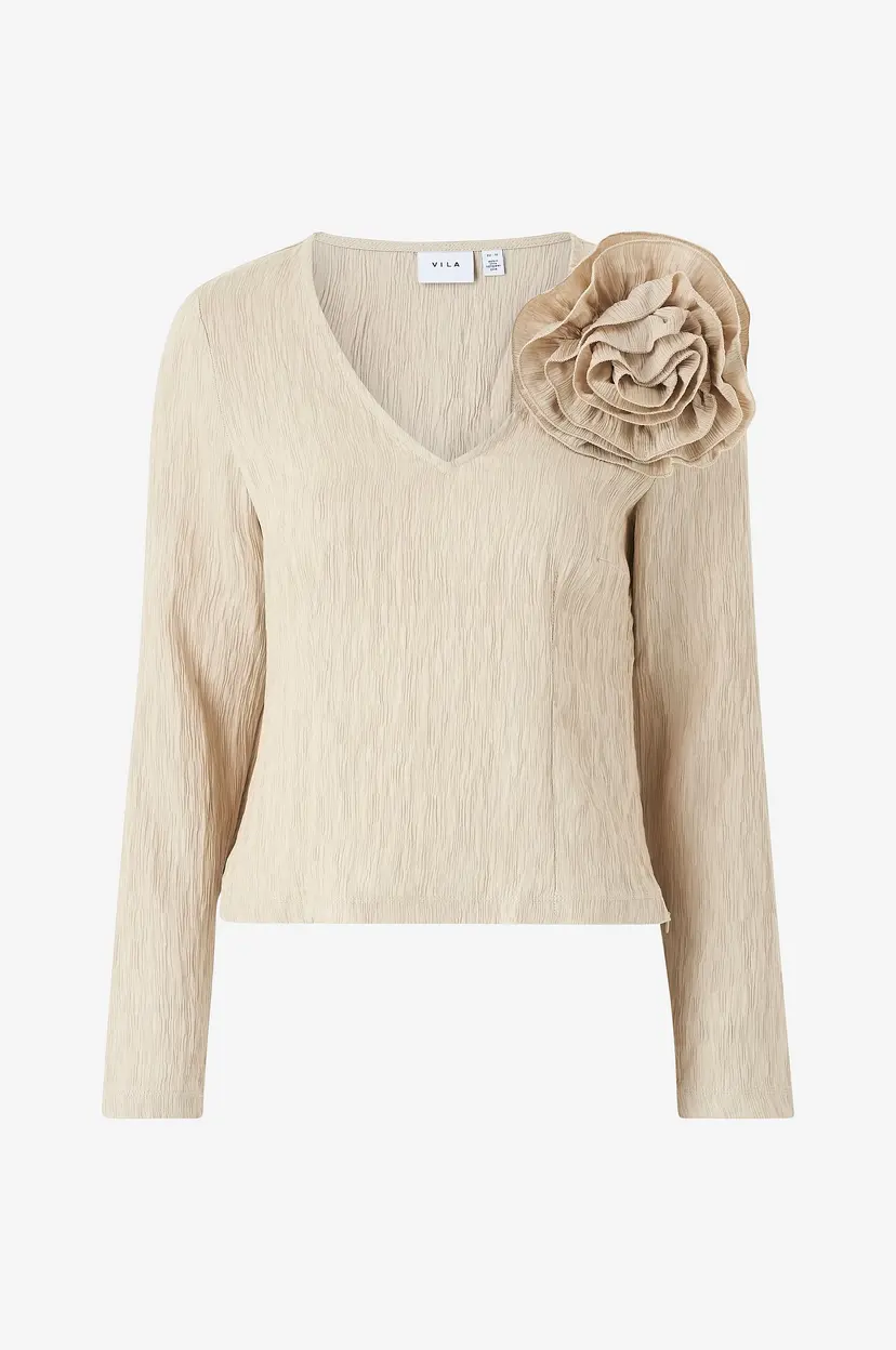 Vila Bluse viFlowery Short L/S V-neck Top - Beige