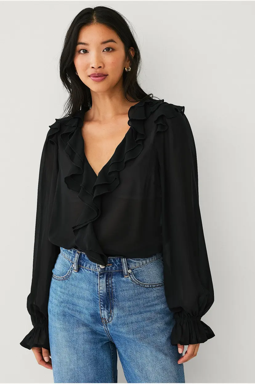 Ellos Collection Bluse med volanger - Svart