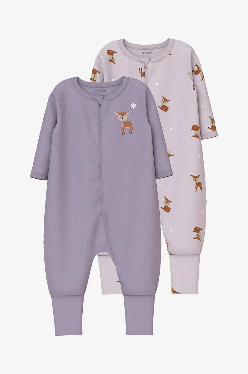 Name it baby Pyjamasoverall nbfNightsuit Zip FF Lilac Deer N 2-pakning - Rosa