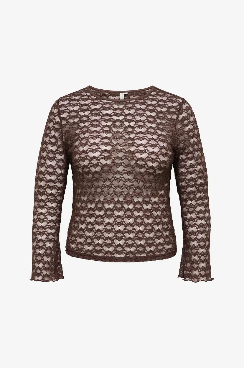 Only Carmakoma Topp Caraya L/S O-Neck A-Sleeve Lace Top - Brun