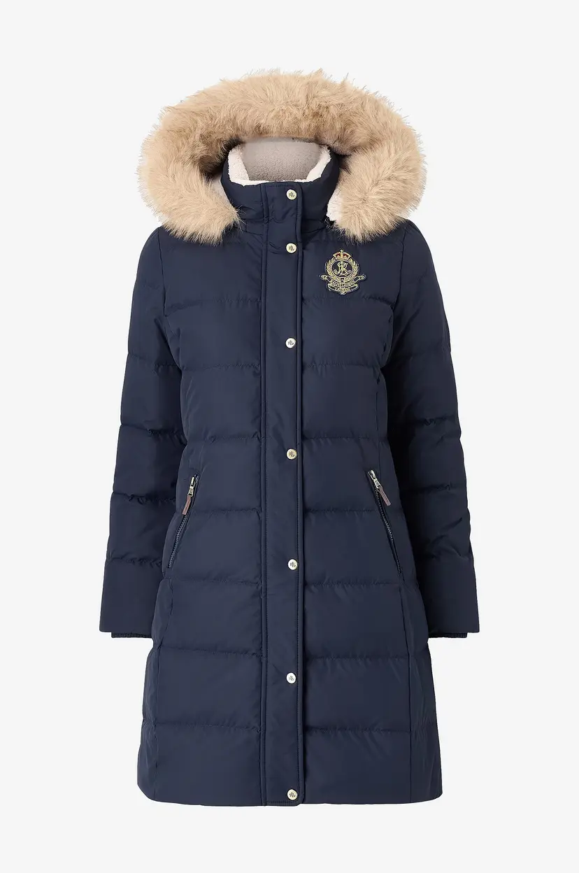 Lauren Ralph Lauren Pufferjakke Rcycld Ctn Hand-Crstd Pf W Ff Tr Hd - Blå