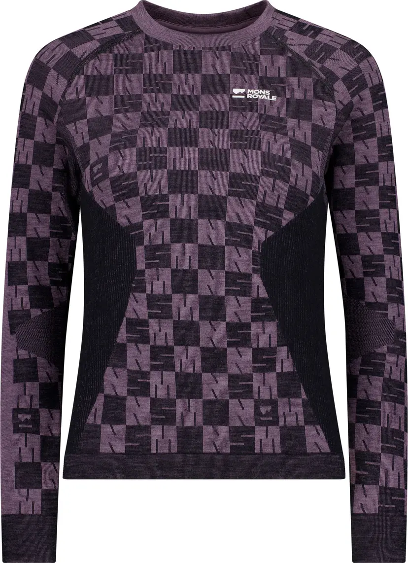 Mons Royale Mons Royale Women's Ascender Merino Seamless Long Sleeve Mauve/Black