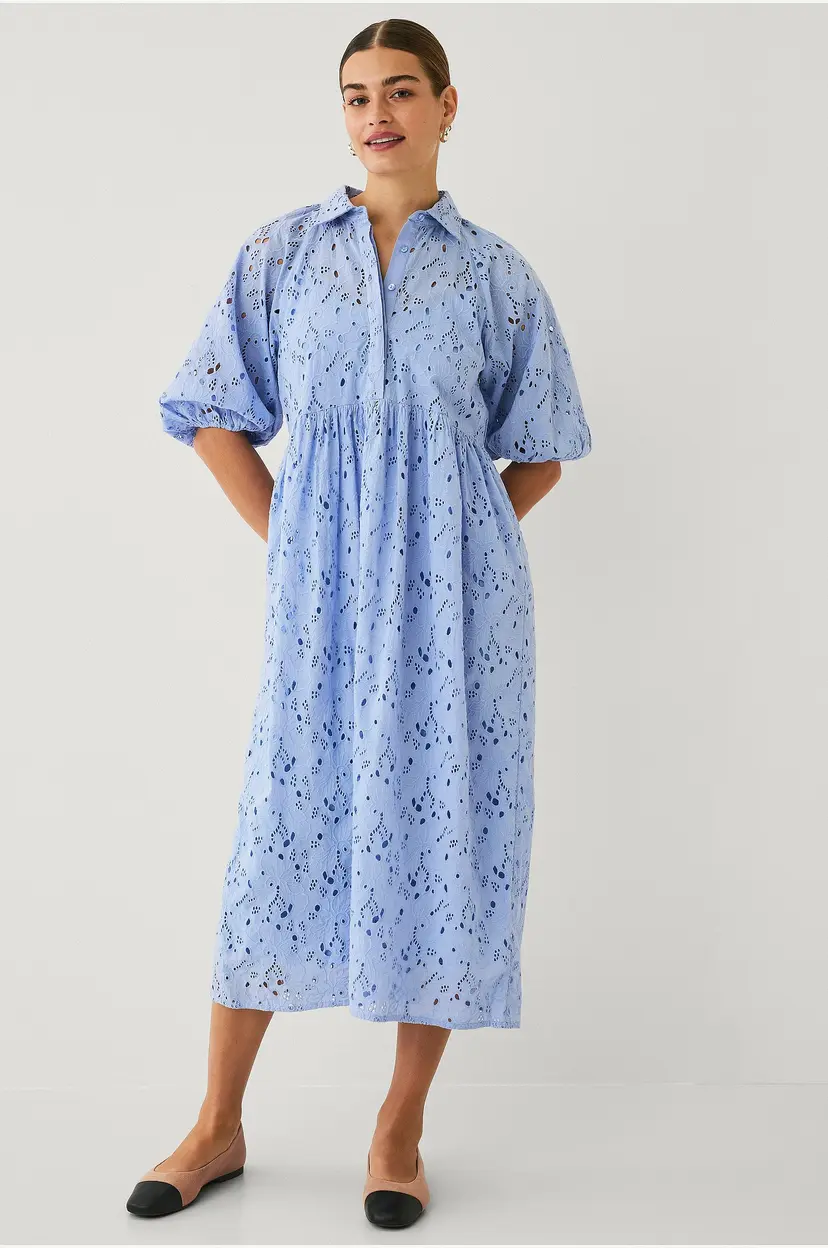 Ellos Collection Kjole i engelsk broderi - Blå
