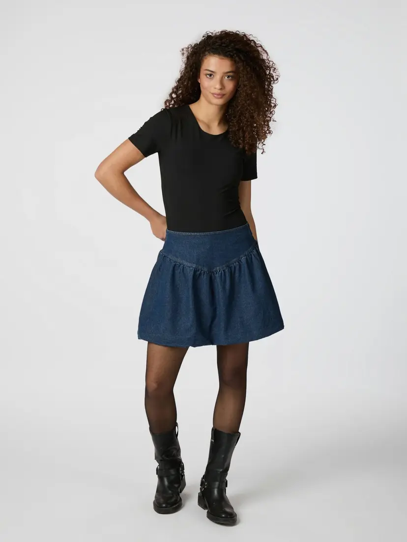 Neo Noir Solar Denim Balloon Skirt