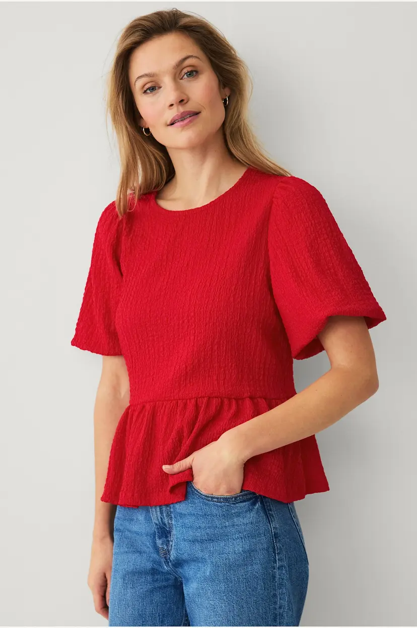 Ellos Collection Jerseybluse med ballongermer - Rød