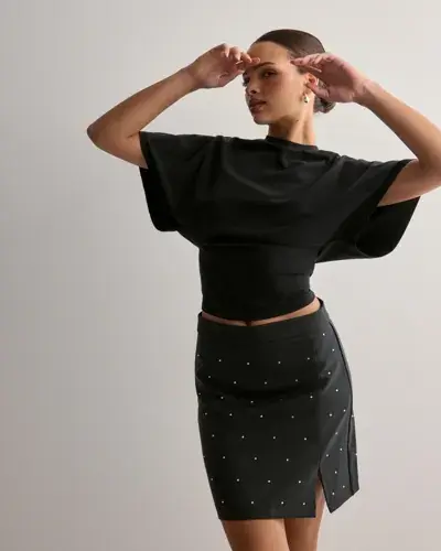 Pieces Pieces - Svart - Pcpeva Rhinestone Hw Mini Skirt