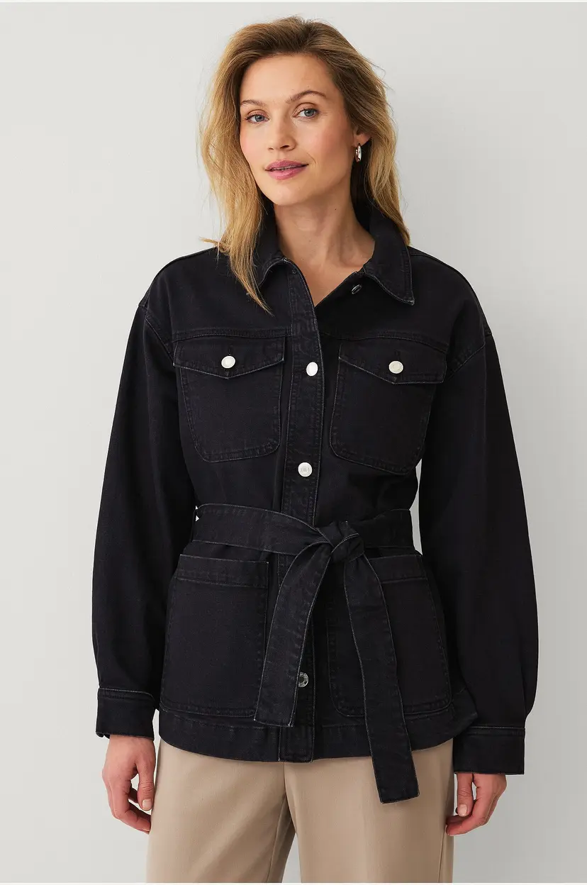 Ellos Collection Denim jakke med knytebelte - Svart