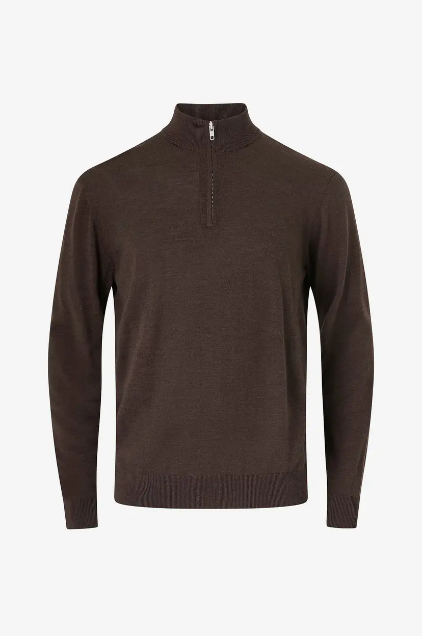 Les Deux Ulltrøye Greyson Half-zip Merino Knit - Seasonal - Brun