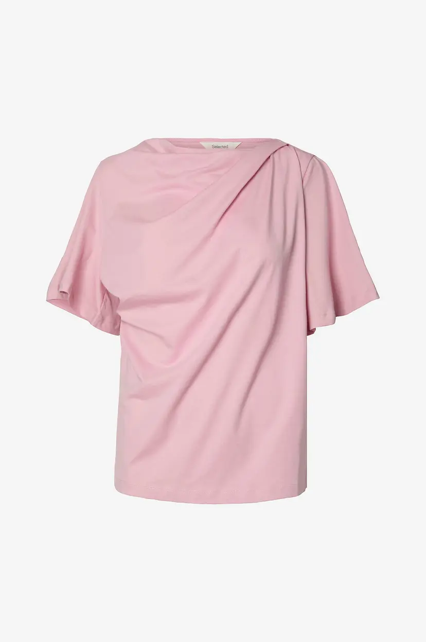 Selected Women Topp slfOline Light SS Draped Neck Tee - Rosa