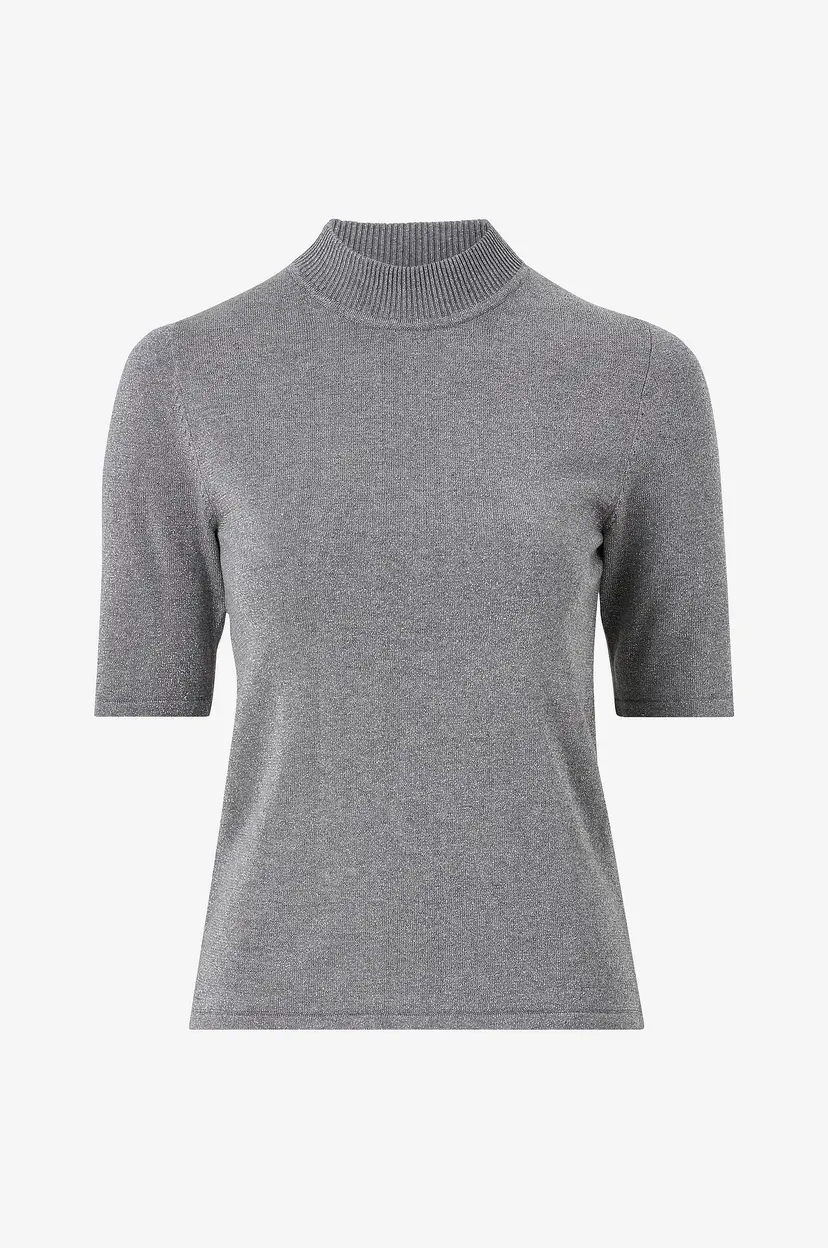 Selected Women Topp slflUra Lurex 2/4 Knit Tee - Grå