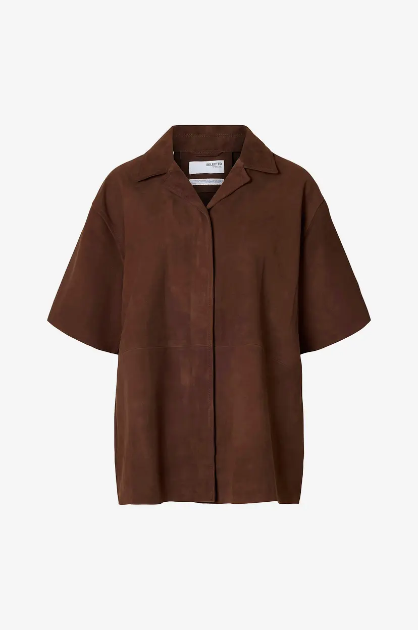 Selected Women Semsket skjorte slfSophie Suede 2/4 Shirt - Brun